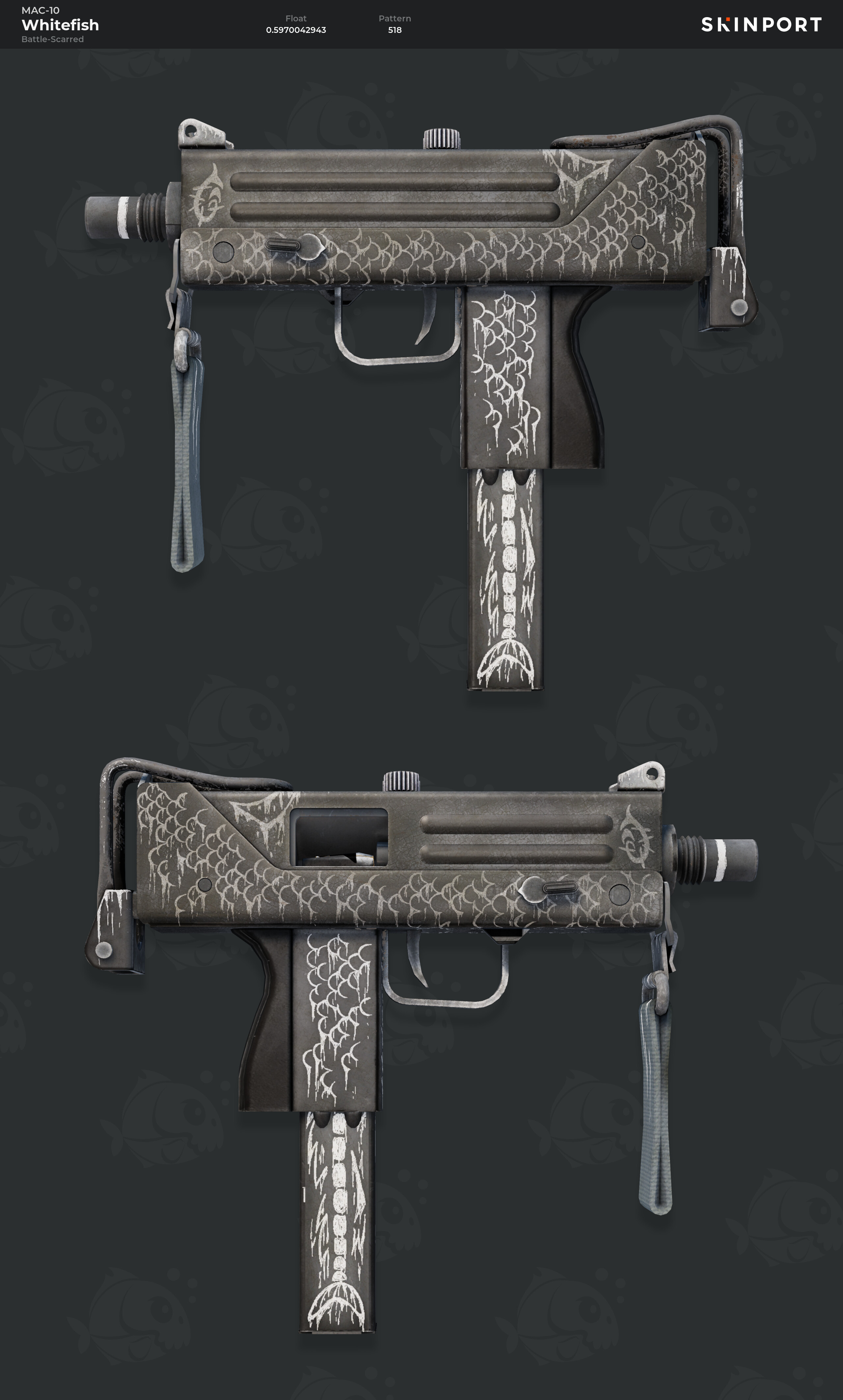 MAC-10 | Whitefish (Battle-Scarred) - Counter-Strike 2 - Skinport
