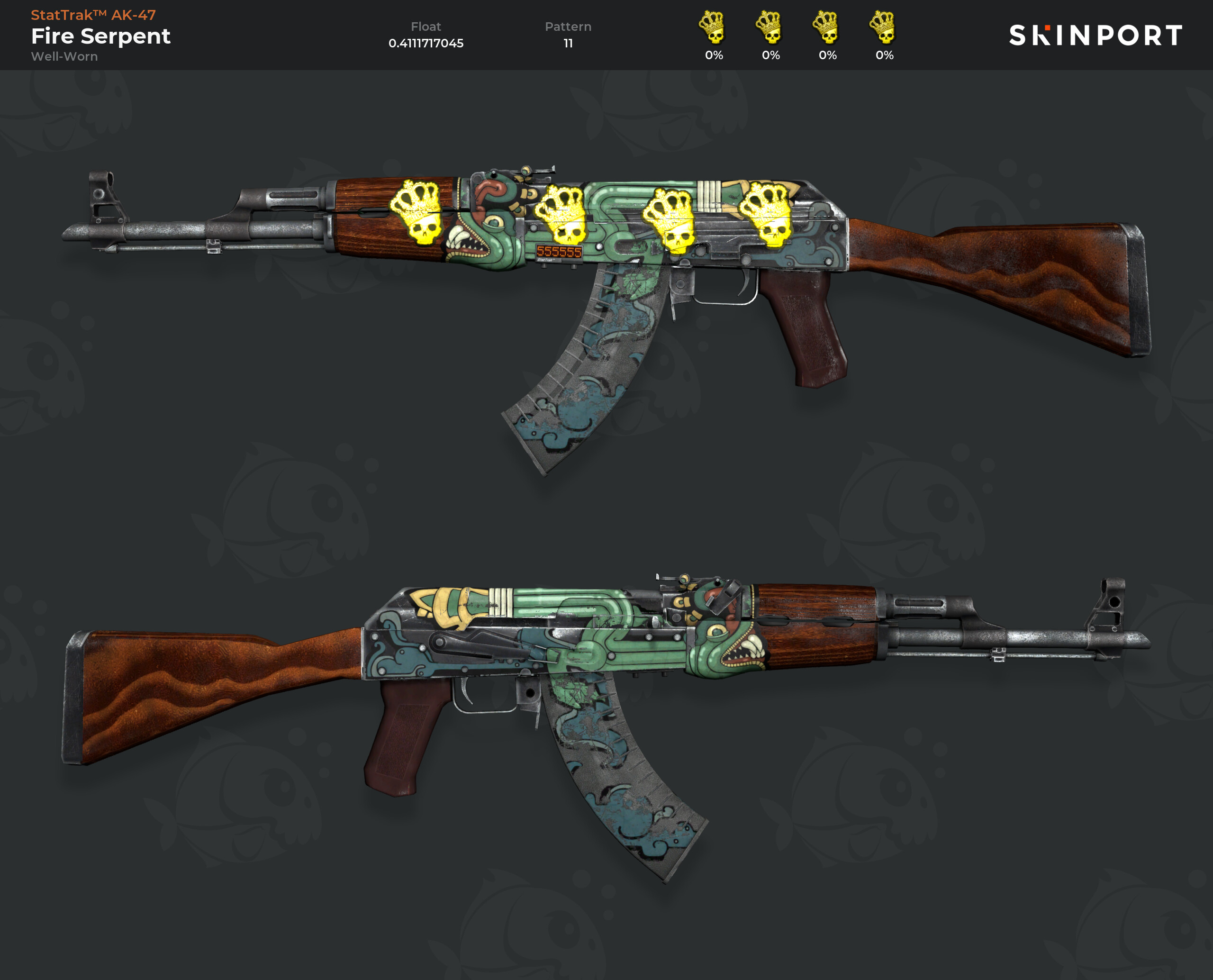 StatTrak ™ AK-47 Fire Serpent (Well-Worn) - CS:GO - Skinport.